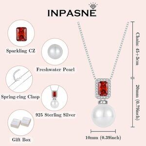 Pearl Necklace for Women 925 Sterling Silver Jan Birthstone Pendant Emerald Cut